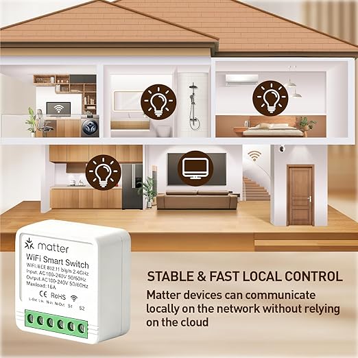 Matter Smart Switch, Smart Light Switch, WiFi Mini DIY Module, eWeLink Web, Flush-Mounted, APP & Voice Control, Smart Switches for Lights Compatible with Apple, Alexa & Google, 2PCS