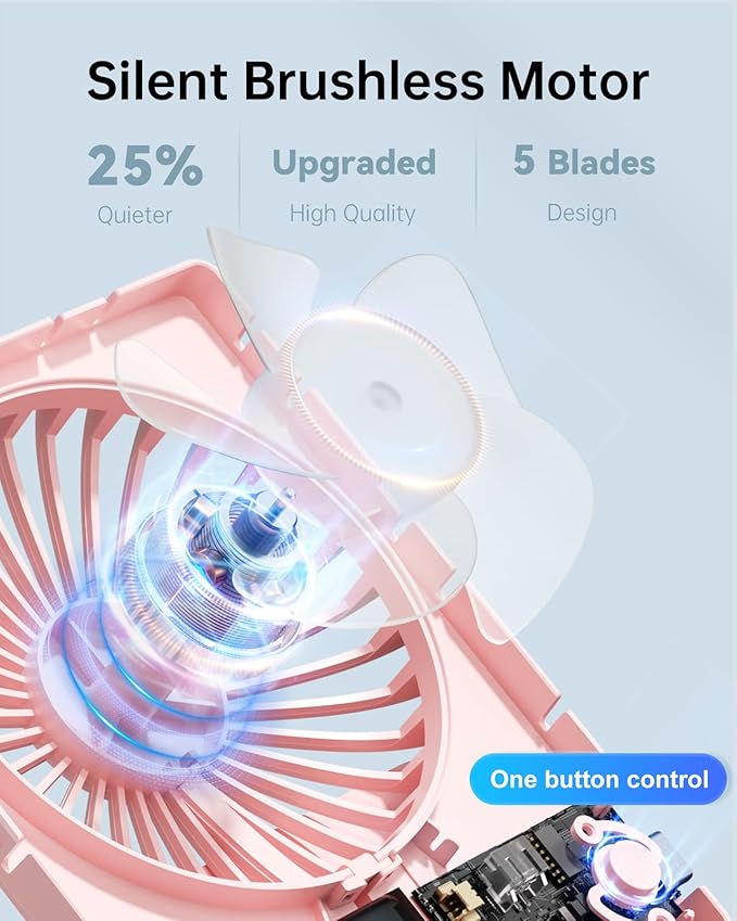 TriPole Mini Portable Desk Fan Rechargeable Ultra Quiet Small Fan 4.5 Inch Personal Travel Fan with 180° Tilt Folding and 3 Speeds Adjustable for Office Desktop Bedroom (Pink)