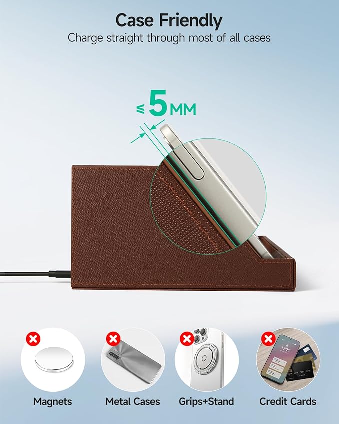 Fast Wireless Charging Station with Desk Organizer for iPhone 17/16/15/15 Pro/14/14 Pro Max/14 Pro/14 Plus/13/13 Pro Max/13 Pro/and iPhone 12/11 Series, Nightstand Desktop Organizer, Brown