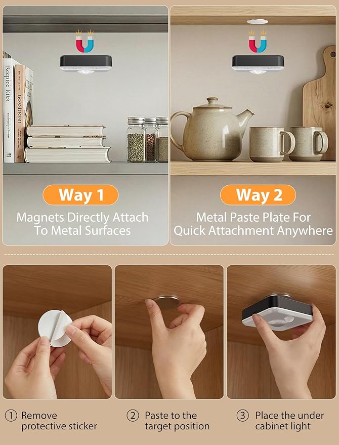 GBEAST 3 Pack Under Cabinet Lighting, Rechargeable Puck Lights with Remote, 3 Color Temps & 9 RGB Motion Sensor Cabinet Light, Magnetic Stick on Dimmable Closet Light for Kitchen Shelf Bedroom(Black)