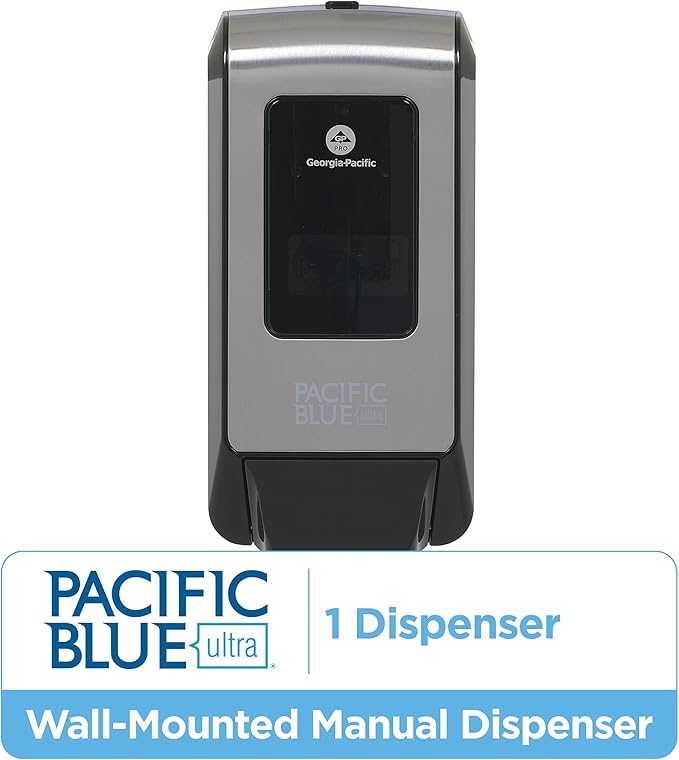 Pacific Blue Ultra Wall-Mounted Manual Dispenser for Foaming Hand Soap and Hand Sanitizer by GP PRO (Georgia-Pacific), Brushed Stainless, 53060, 11.5" W x 5.6" D by 4.4" H