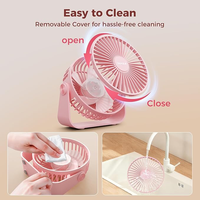TriPole USB Desk Fan Portable Mini Fan Powerful 3 Speeds Wind Personal Desktop Fan with 360° Head Rotation for Home Office Car Indoor Outdoor Pink, No Battery, 4.5 Inches