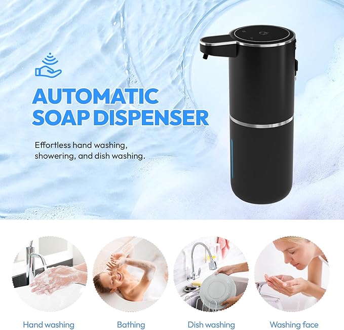 2 Pack Automatic Soap Dispenser Touchless,Liquid Hand Soap Dispenser 12.8oz Electric Wall Mounted Smart for Bathroom and Kitchen Dish Soap，Easy for Toddlers(Black)