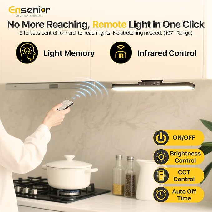 5W Under Cabinet Lights Wireless, 2500mAh Rechargeable Battery Operated Lights with Digital Display, 130° Rotatable Magnetic Light Bar, Remote Control Dimmable Stick On Light for Mirror School