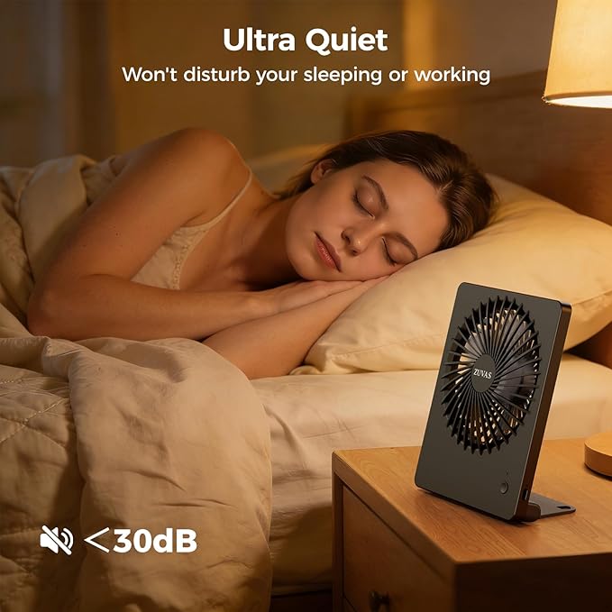 Zuvas Desk Fan Battery Operated Fan Rechargeable 180°Tilt Folding Personal Fan Ultra Quiet Small Portable 3 Speed Adjustable Strong Wind Fan For Office Bedroom Home Desktop Camping (Black)