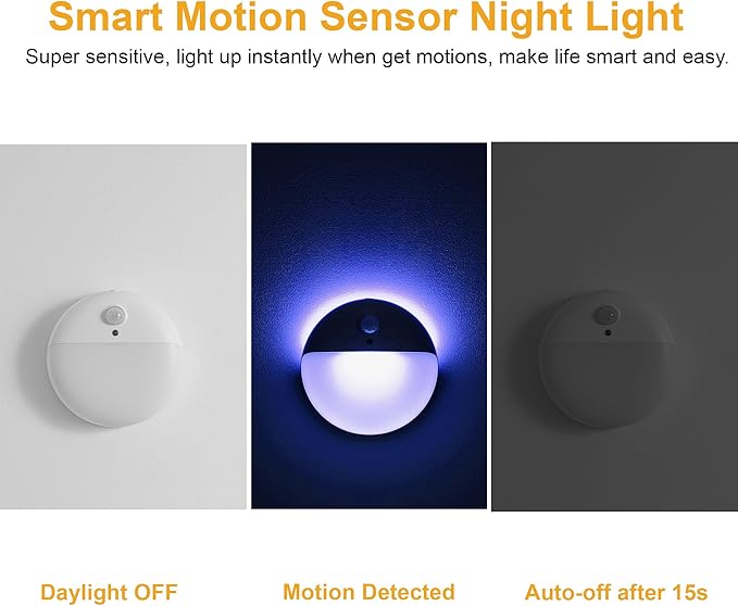 YUNLEX 2 Pack Blue Battery Night Light, Motion Activated Stick on Lights, 2.6" Small Travel Night Light, 3 Light Modes, Very Dim, Dimmable Battery Operated Lights for Toilet, Bathroom, Kids, Game Room