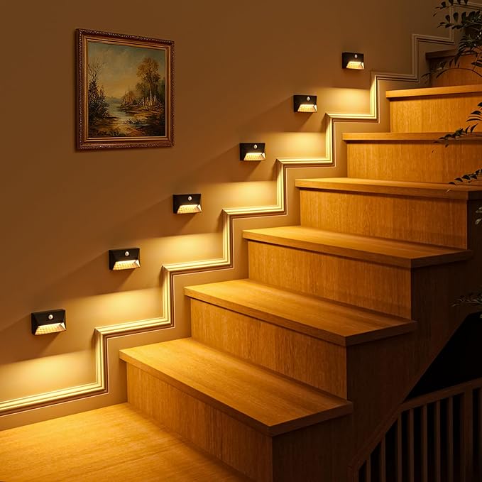 VOLISUN Motion Sensor Stair Light Rechargeable 2 Pack, Night Lights 3 Modes & 3 Color Temperatures, Magnetic Rechargeable Stick-On Lights for Stairs, Hallway, Cabinet(Black)