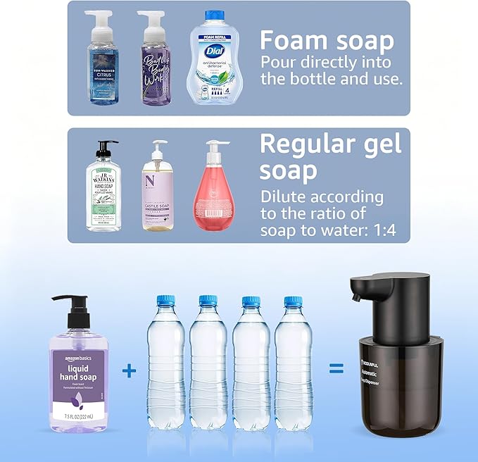 Automatic Foaming Soap Dispenser for Bathroom: 4-Level Adjustable Countertop/Wall Mount Hand Soap Dispenser, 13.5oz/400ml Type-C Rechargeable – Suitable for Kitchen, Bathroom, Office, Hotel (Black)