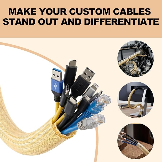 AGPTEK Cable Sleeve, 20ft - 1 inch Cable Management Desk Cord Cover Organizer Wire Hider for Home Office Computer TV Wire Loom Tubing Pet Proof Cord Protector from Cat Dog Chewing, Wood Color