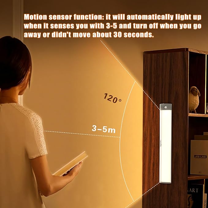 LEPOTEC 54 LED Under Counter Lighting, Motion Kitchen Cabinet Light, Battery Operated Closet Lights Pantry Light, Rechargeable Camper Caravan Night Light,Warm White (12.5inch-54LED-1 Pack)