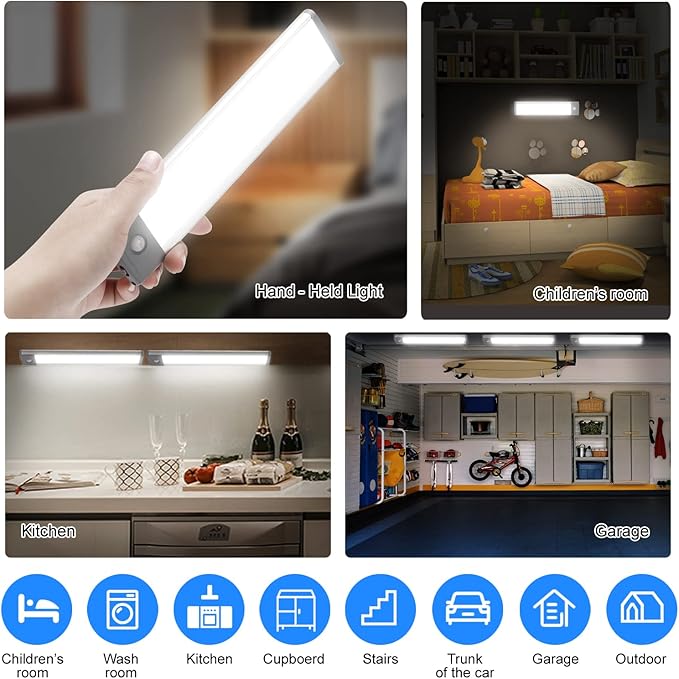RXWLKJ 30-LED Under Cabinet Lights,USB Rechargeable Kitchen Night Light,Battery Operated Counter Closet Lighting,Wireless Motion Activated Light for Cabinets Cupboard Pantry(Warm Light 2Pack