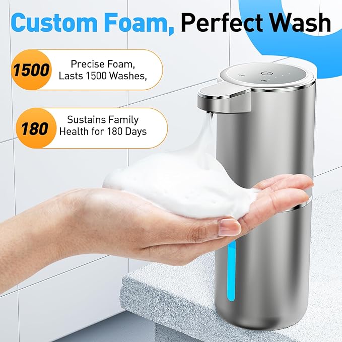 Fantictas Automatic Foaming Soap Dispenser Foaming Hand Sanitizer Touchless 1500mAh Soap Dispenser Rechargeable with Sensor for Bathroom Kitchen 13.5oz/380ml