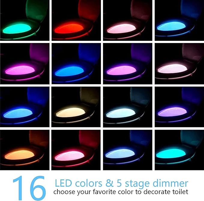 2 Pack Toilet Night Lights with Motion Activated Sensor,16-Color Changing LED Inside Toilet Bowl Nightlight, Cool Stuff for Bathroom Accessories Decor, Unique Gadgets for Men and Kids Brithday Gifts