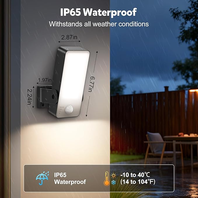 Motion Sensor Outdoor Light, 10000mAh Rechargeable Battery Operated Outdoor Light with Remote 3 Modes & Dimmable 3000-6000K, IP65 Waterproof Outdoor Security Light for Garage,Fences,Patio,Garden