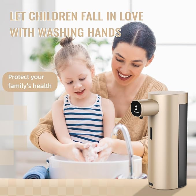 Automatic Liquid Soap Dispenser Touchless, USB Rechargeable Smart Hand Soap Dispenser, 13.5oz/400ml, 3-Level Adjustable, Compatible with Thick Thin Dish Soap for Bathroom Kitchen, Clog-Free (Gold)