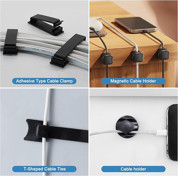 Under Desk Cable Management Tray, No Drill Steel Cord Organizer Kit with 52Pcs Different Essential Accessories for Home Office Standing Desk (15.7/13.4inch, Black)