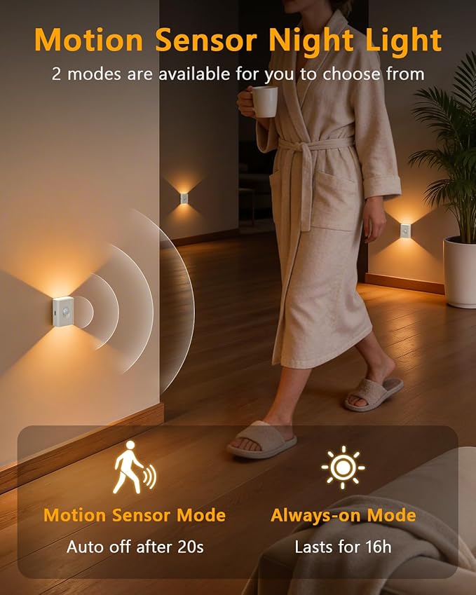 WILLED Rechargeable Motion Sensor Night Lights for Stairs, 10 Pack Wireless Magnetic Stick-On Battery Lights for Hallway, Bedroom, Closet, Kitchen
