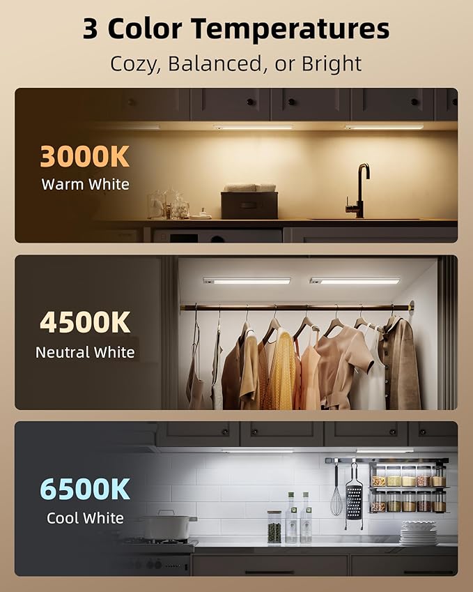 EZVALO 5-Pack Under Cabinet Lighting, 4000mAh Rechargeable Motion Sensor Light, 16.5inch Magnetic Closet Lights with Dimmable & 3 Color Temps, Wireless Motion Activated Lights with Remote for Kitchen