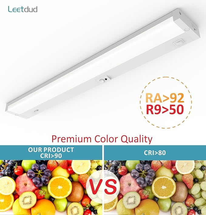 Leetdud Under Cabinet Lighting Motion Sensor Hardwired, 24 Inch 12W Dimmable, 5 CCT 2700/3000/3500/4000/5000K, Eyes Care Design Linkable Under Counter Lights for Kitchen, Sink, ETL Listed, White