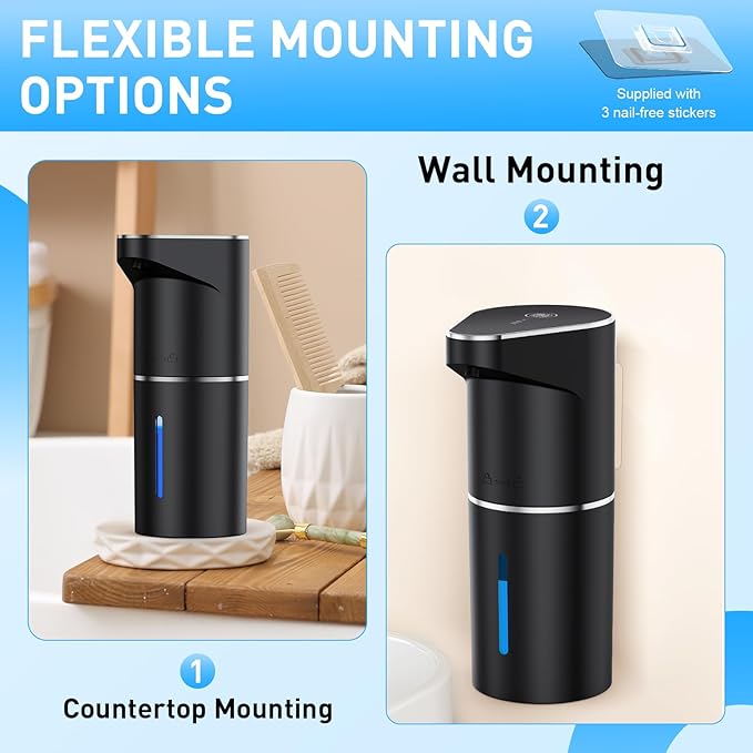 Fantictas Automatic Soap Dispenser,Touchless Hand Wall Mount Rechargeable 3 Gear Adjustable Electric Soap Dispenser 350ml with Infrared Motion Sensor for Bathroom,Kitchen,Office, Black Gel