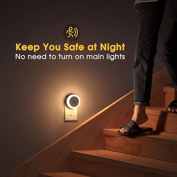 Briignite LED Baby Night Lights Plug into Wall [4Pack], Nightlight with Light Sensors for Kids Room, Bathroom Stair Lights, Hallway Light, Warm White