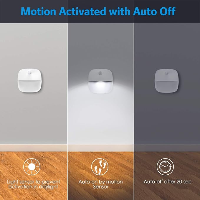AMIR Motion Sensor Light Indoor, Upgraded Battery-Powered LED Night Light with PIR Technology for Bathroom, Kitchen, Stairs, Under Cabinet, Closet, Stick on Anywhere Hallway Lamp (White, 6-Pack)