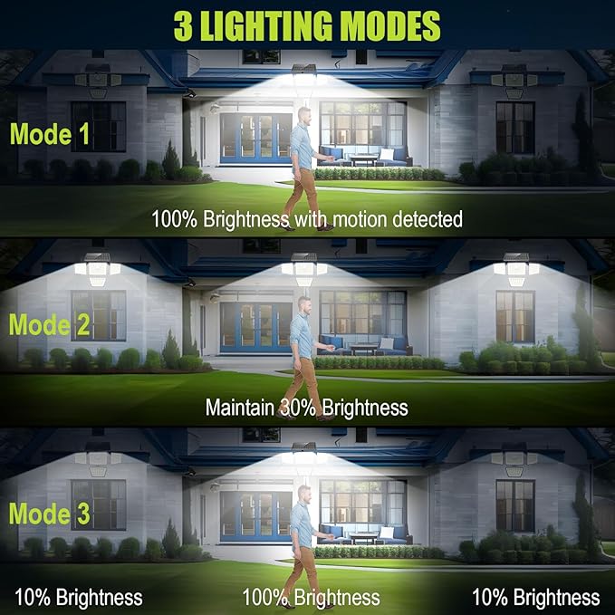 daphino 3000LM Solar Lights Outdoor with Motion Sensor,4 Head 270° Wide Angle Street Area Lights,IP65 Waterproof Security Lighting with 3 Modes(Remote,2 Pcs)