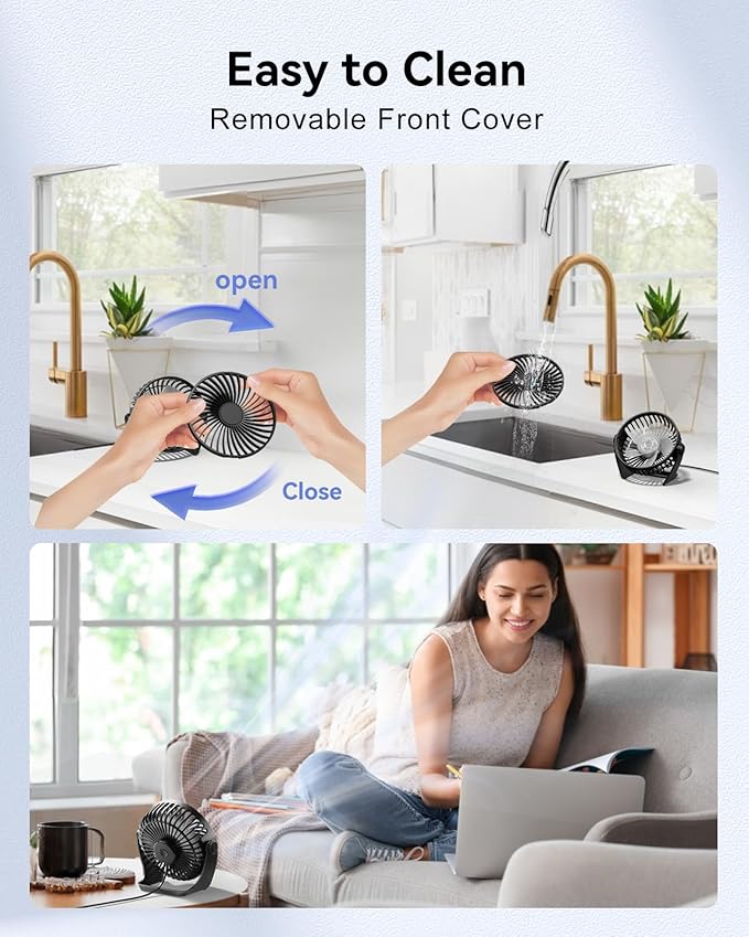Edvision USB Desk Fan, 5 Inch Small Portable, 3 Speeds Powerful Wind Mini Personal Desktop Fan 360° Rotation Adjustable, Plug In USB Fan Quiet for Table Home Office Travel Car(Black)