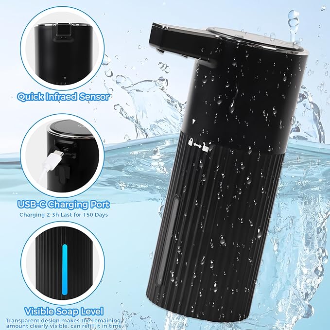 Automatic Foaming Soap Dispenser, 13.52oz/400ml Rechargeable Touchless Smart Foam Soap Dispenser, Hand Dish Soap Dispensers for Bathroom & Kitchen - Wall Mounted, 4 Adjustable Level, IPX5 Waterproof