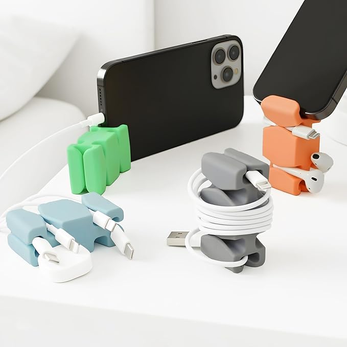 CordBrick 4PK Silicone & Steel Weighted Cord Holders for Bedside. Travel Phone Cable Organizers. Multiuse iPhone Accessories. Small Gifts for Him, College Student. Tech Gadgets for Teenagers. Assorted