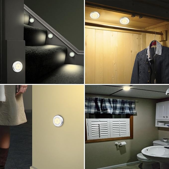 AMIR Upgraded 3.15” Motion Sensor Light, Cordless Battery-Powered LED Night Light, Stick on Closet Lights Stair Lights, Puck Lights for Hallway, Bathroom, Bedroom, Kitchen (Warm White - Pack of 6)
