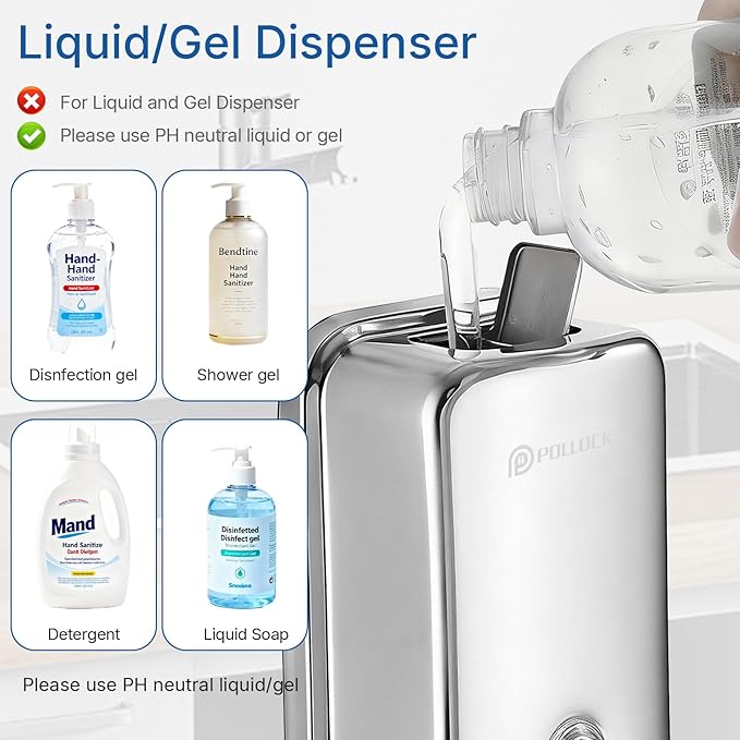 Commercial Soap Dispenser Wall Mounted, 37oz Stainless Steel Hand Soap Dsipenser, Liquid Manual Anti-Leak Pump Soap Dispenser, Rust-Proof Lining Liquid Hand Sanitizer Dispenser for Bathroom