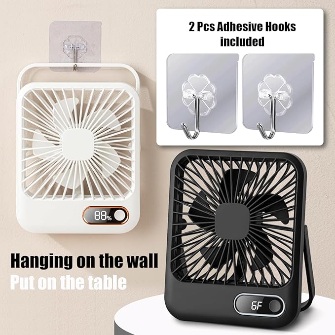 USB Rechargeable Fan with 4000mAh Battery Desk Fan 6.5" Portable Travel Fan Personal Fan 180°Foldable 6 Speeds 6 Hours Timer & Digital Display，Ideal Gifts for Office Home Camping