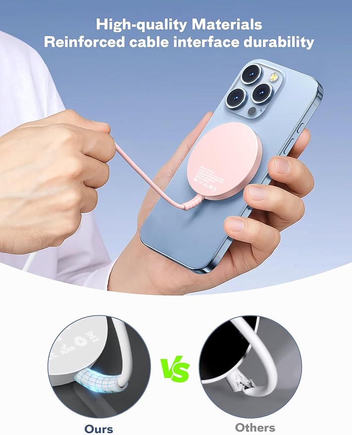 Magnetic Wireless Charger Fast Charge Strong Magnet Charging Pad for iPhone 17/16/15/14/13/12 - Series&AirPods Pro 4-2, Daul Ports, Case-Friendly, Ultra-Slim & Portable for Travel Nightstand Desk