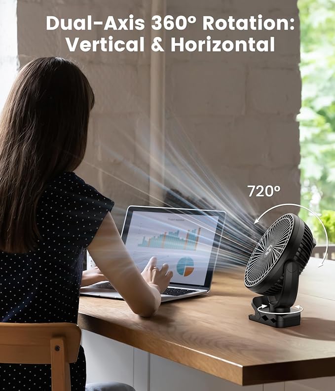 Korbot 8-inch Clip on Fan - 20000mAh Portable Fan Battery Rechargeable with 3 Speeds and Strong Airflow, USB Fan Small Desk Fan Personal Quiet Fan for Office, Stroller, Bedroom, Camping, Gifts for Men