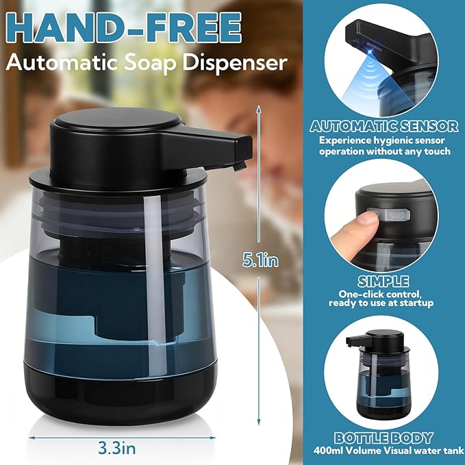 2 Pack Automatic Soap Dispenser Touchless Automatic Foaming Soap Dispenser 3-Level Adjustable Modern Foam Soap Dispensers 10.5oz/300ml USB Rechargeabled for Bathroom Kitchen Office