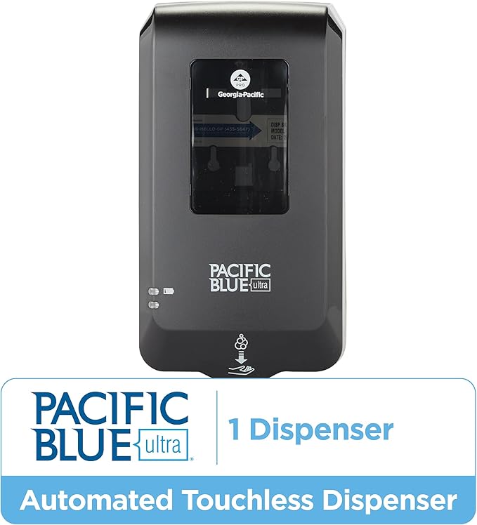 Georgia-Pacific (53590) Pacific Blue Ultra Automated Soap Dispenser, Black, Wall Mounted, Easy To Install & Maintain, Batteries Included