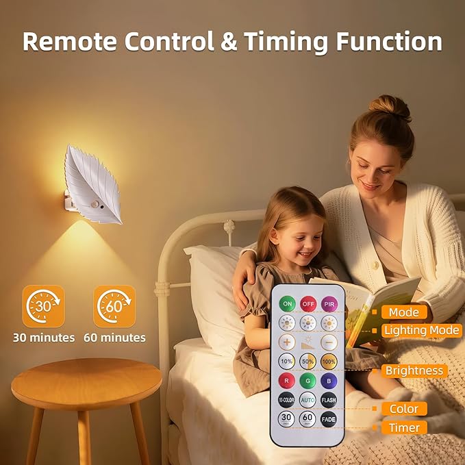 Motion Sensor Wall Light with Remote Control, 10 RGB and 3 Colors Dimmable Wireless Wall Sconces, Rechargeable Wall Sconce for Hallway, Living Room, Stairs, Bedroom (2 Pack)