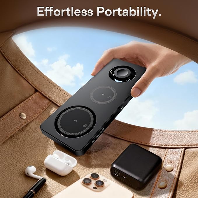 AC ISLAND 5-in-1 Qi2.2 Wireless Charger for MagSafe, 25W Foldable Magnetic Stand, Travel Charging Station for iPhone 17-12 & Air Series, Apple Watch, AirPods, with 65W GaN Adapter (Black, for Apple)