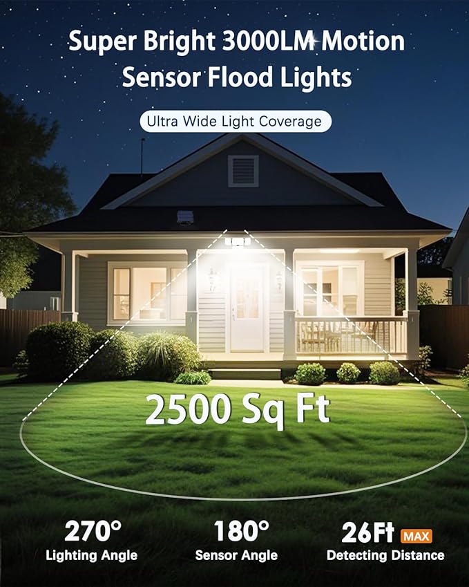 CLAONER Solar Outdoor Lights Motion Sensor 3500LM 288 LED Solar Security Lights with Remote Control IP67 Waterproof 4 Heads Flood Lights with 16.4ft Cable 4 Modes Wall Lights(4 Pack)