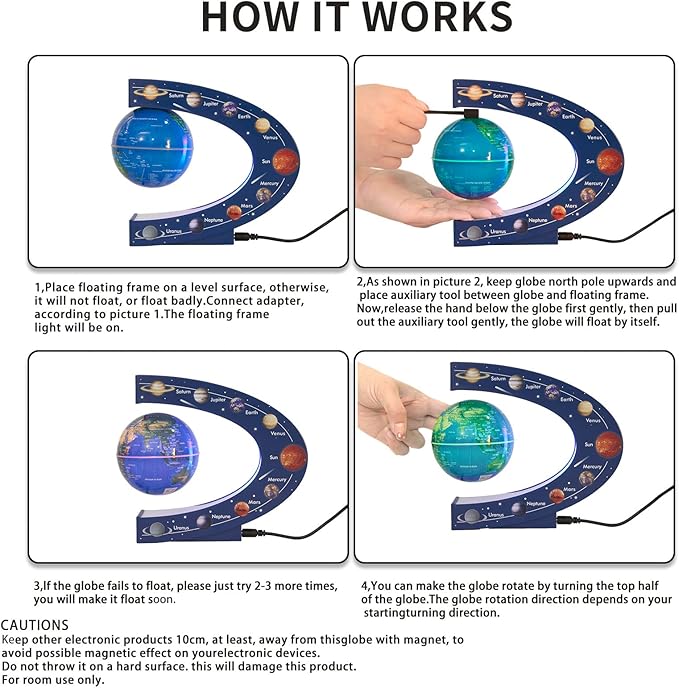 Magnetic Levitation Floating Rotating 3in Globe With Colored Lamp For Men Boss Cool Office Decor Gifts Or Kids Desk Toys,Nine planetary solar systems astronomy educational cosmic earth globe
