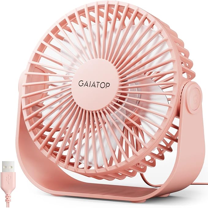 Gaiatop USB Desk Fan, 3 Speeds Strong Airflow, 5.5 Inch Portable 90° Rotate Quiet Cooling, Small Personal Table Fans for Bedroom Home Office Travel Pink