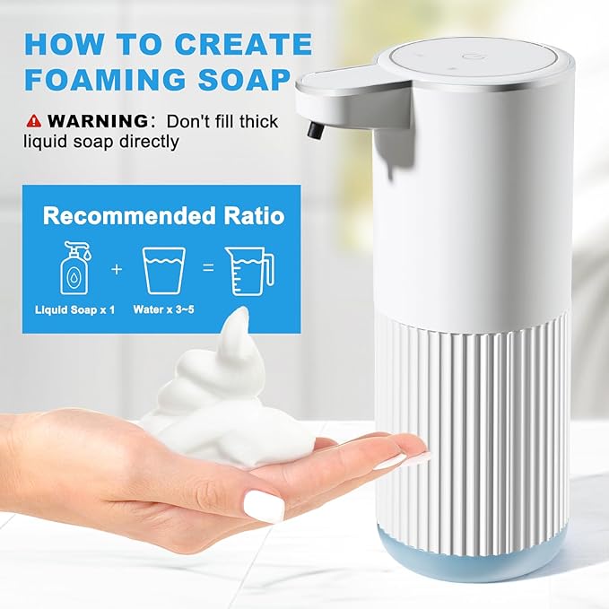 RYTOXILO Automatic Foaming Soap Dispenser, 2 Pack White Touchless Foam Hand Soap Dispenser Bathroom, 13.5 Fl Oz Plastic Electric Auto Foaming Dish Soap Dispensers Wall Mount for Kitchen