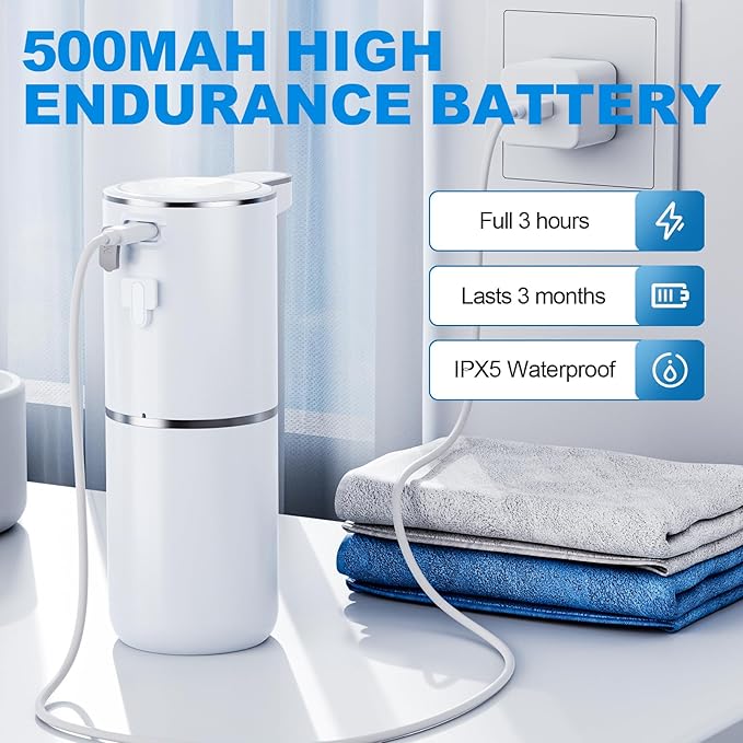 Automatic Soap Dispenser,P11-380ml, Wall Mount Touchless 4 Gear Adjustable Electric Soap Dispenser,USB Rechargeable with Infrared Motion Sensor for Bathroom,Kitchen,Office (White,Foam)