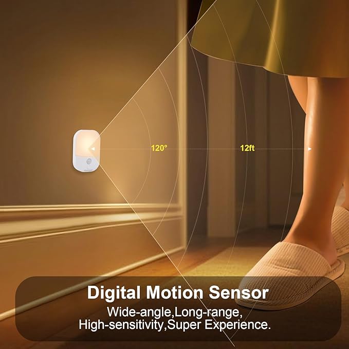 Motion Sensor Night Light, LED Dimmable Warm White Type-C Rechargeable Battery, for Hallway, Bathroom, Stair, Wardrobe, Bedroom, Auto On/Off, 2 Pack