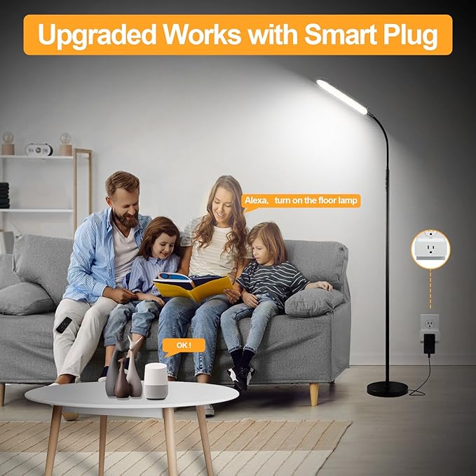 marctronic Floor Lamp 2 Pack, 18W 1800LM Bright LED Floor Lamp with 2 Remotes & Works with Smart Plug, Dimmable Timing Eye Caring Standing Reading Floor Lamps for Living Room Bedroom Office