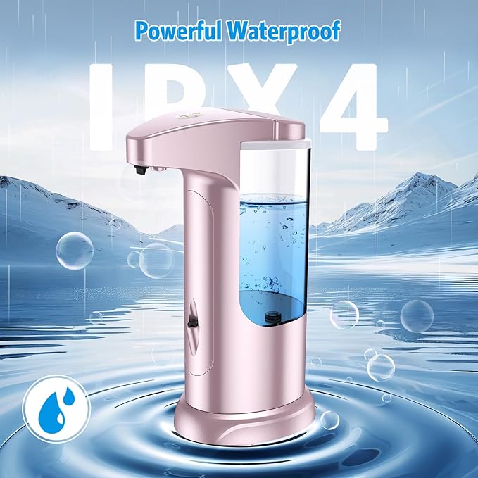 AMIR 12.5oz Touchless Automatic Soap Dispenser, Battery Operated Automatic Liquid Hand Soap Dispenser, Adjustable Volume, Water-Resistant for Kitchen and Bathroom,Pink