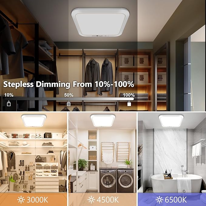 Rechargeable Motion Sensor Closet Light with Remote, Wireless Battery Operated Ceiling Light Magnetic Mount, Rechargeable LED Shower Light No Wiring for Indoor, Shower, Stairs, Hallway, Porch - 2 Pack