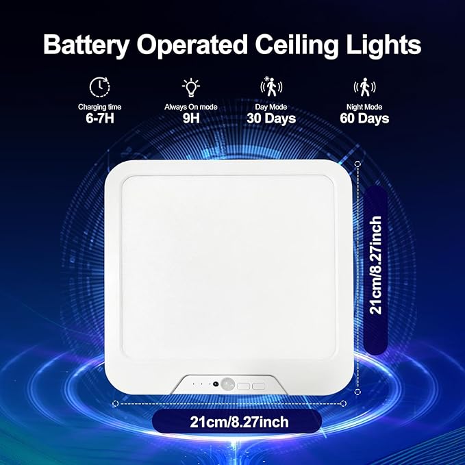 OSIDEN Rechargeable Motion Sensor Ceiling Light Wireless Magnetic Closet Light with Remote 3 Color Dimmable Battery Operated Ceiling Lights for Pantry Shed Hallway Porch Garage Stairs Shower