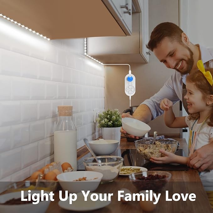 Motion Sensor Under Cabinet Lights Plug-in LED Strip Lights Indoor Cold White 6000K Super Bright 2000lm with 12V Adapter, Dimmer and Timer for Kitchen Cabinet, Shelf, Wardrobe, Stairway…